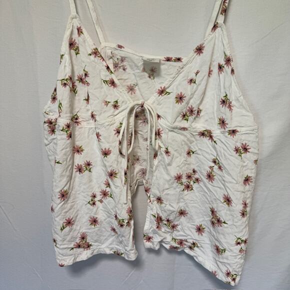 Y2K Womens Babydoll Tie In Front Tank Top Cami XXL Cropped Preppy Floral 90s - Picture 1 of 10